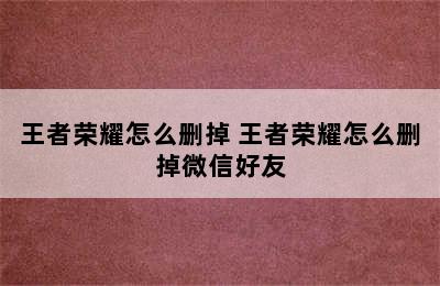 王者荣耀怎么删掉 王者荣耀怎么删掉微信好友